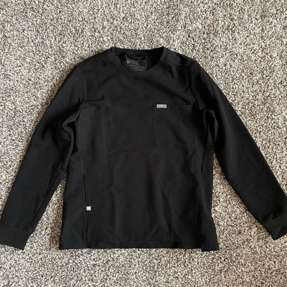 Crew Neck Scrub Top Long Sleeve Black XS